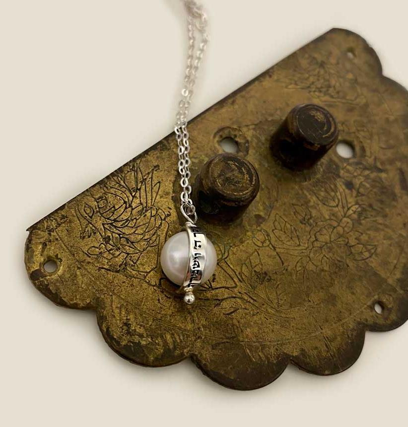 Delicately Engraved Pearl and Sterling Silver Scripture Necklace