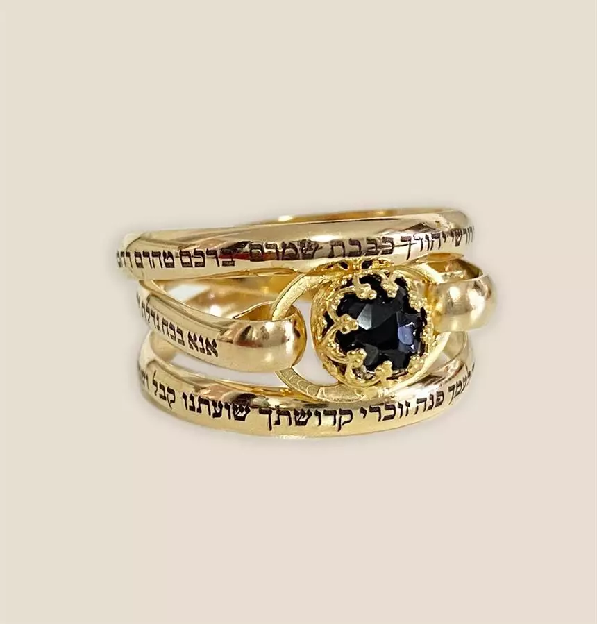 Ana Bekoach Hebrew Kabbalah Ring With Onyx