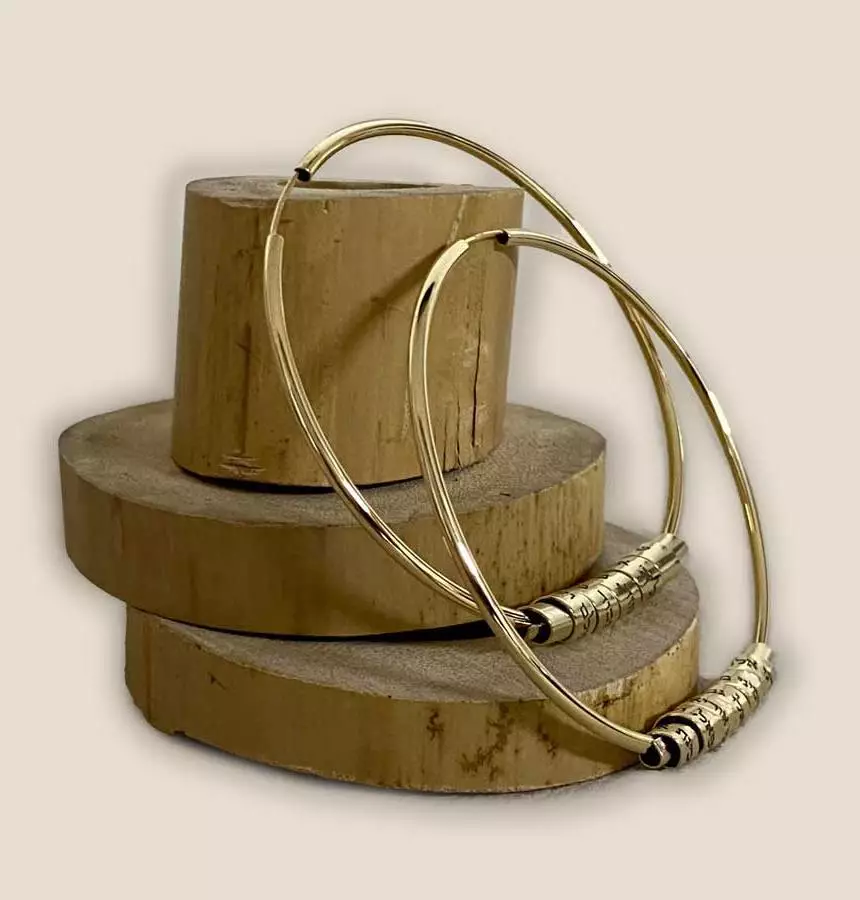 Shema Israel 14K Solid Gold Hebrew Engraved Hoop Earrings