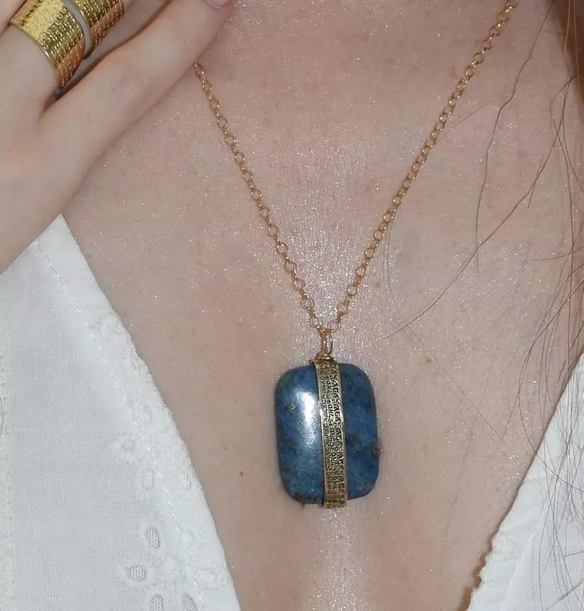 Lapis Lazuli Pendant Engraved in Hebrew with a Talisman for Prosperity