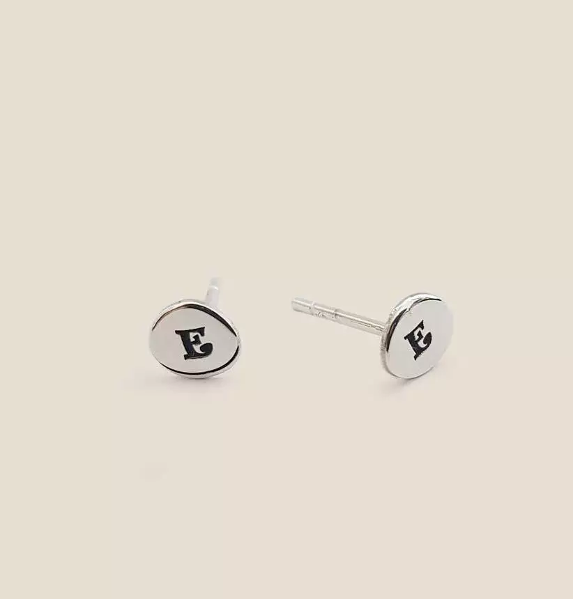 Round personalized Sterling Silver Initial Stud Earrings