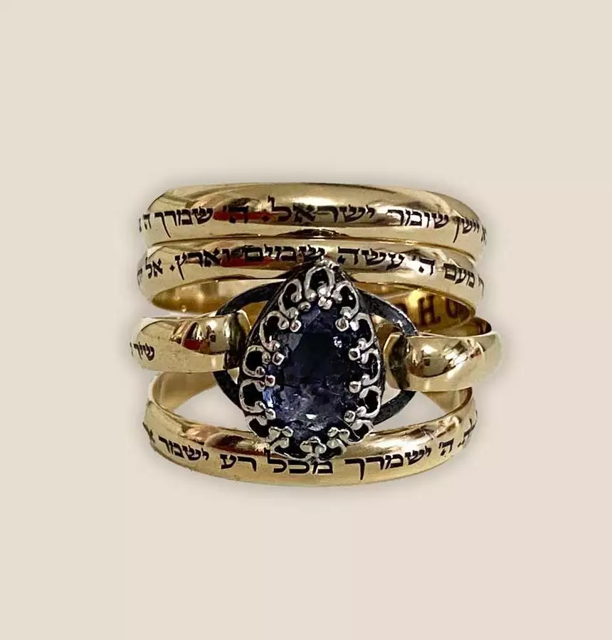Iolite Statement Ring for Protection | Shir Lammalot Engraved in Hebrew | Psalm 121
