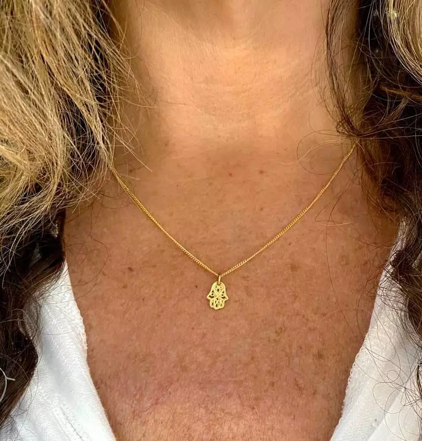 Gold Petite Hamsa Necklace, Bat Mizvah Gift