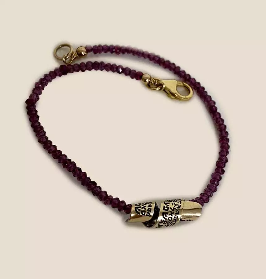 Garnet Hebrew Engraving Bracelet for Prosperity, Personalized